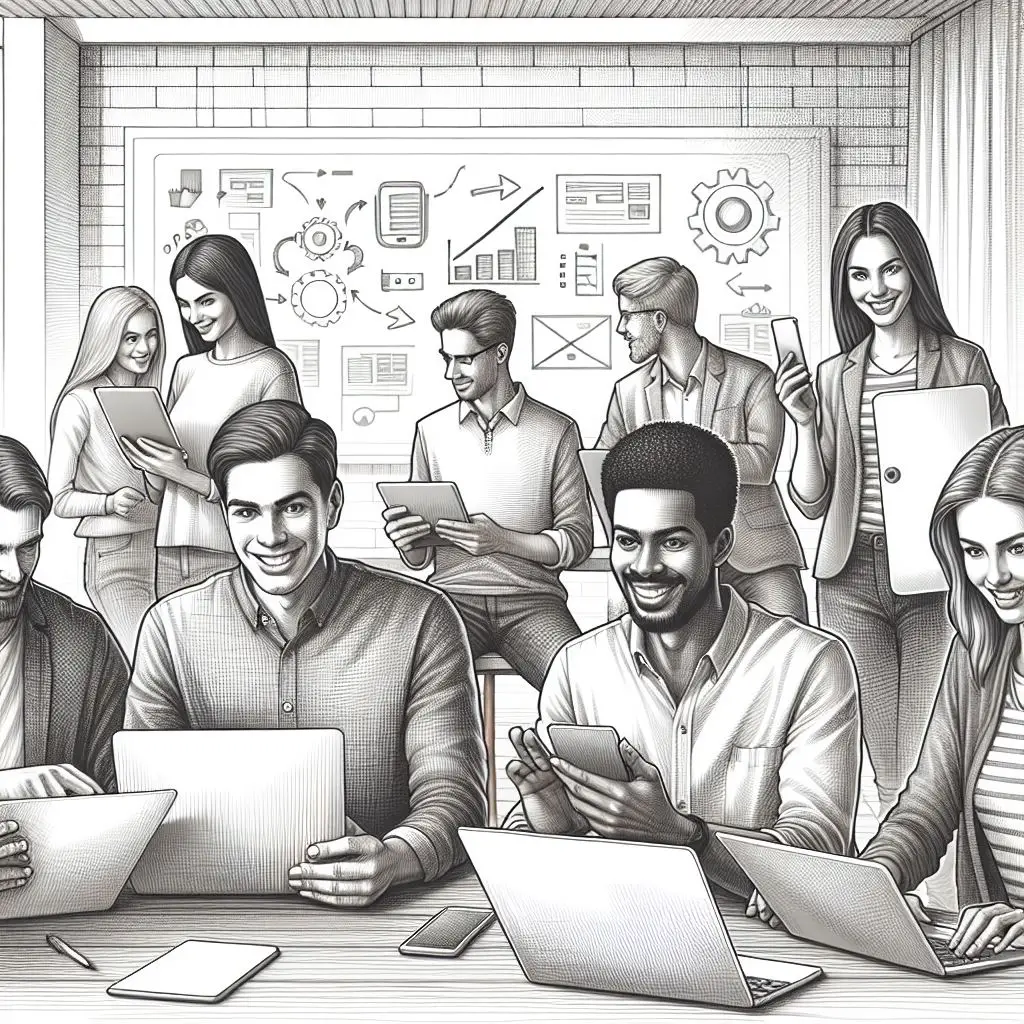 A small business team working together on laptops